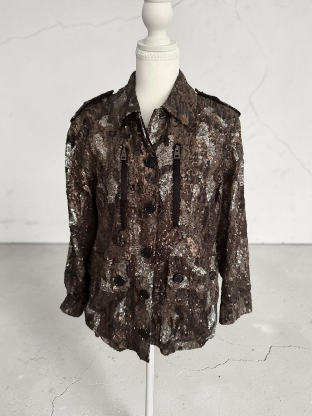 ZADIG & VOLTAIRE Brown Metallic Sequined Jacket Size Small